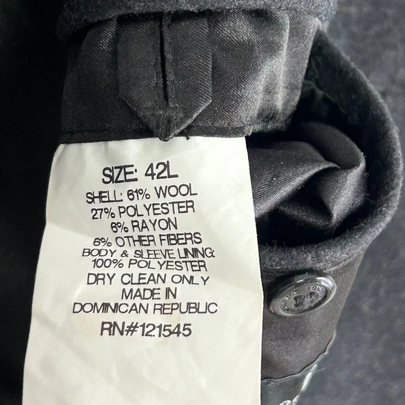 London Fog men's size 42L wool blend long coat dark gray lined - Picture 16 of 16